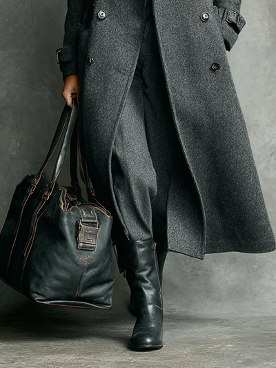 Long double-breasted wool blend coat