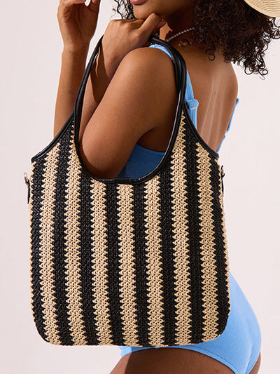 Vintage striped straw shoulder bag