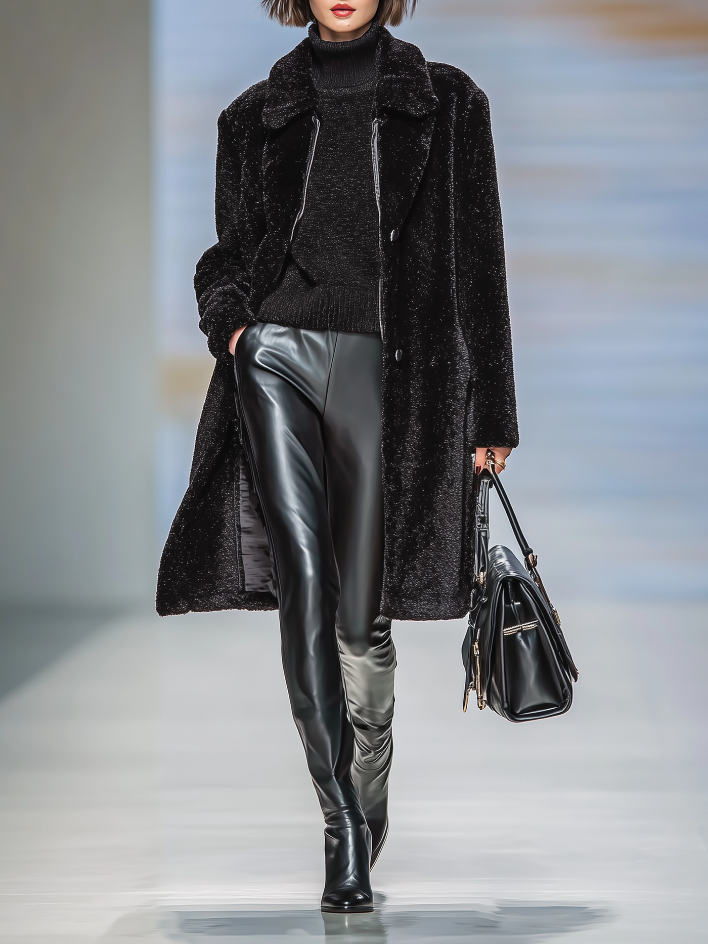 Women's faux fur coat with lapel