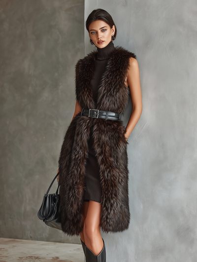 Dark brown faux fur vest