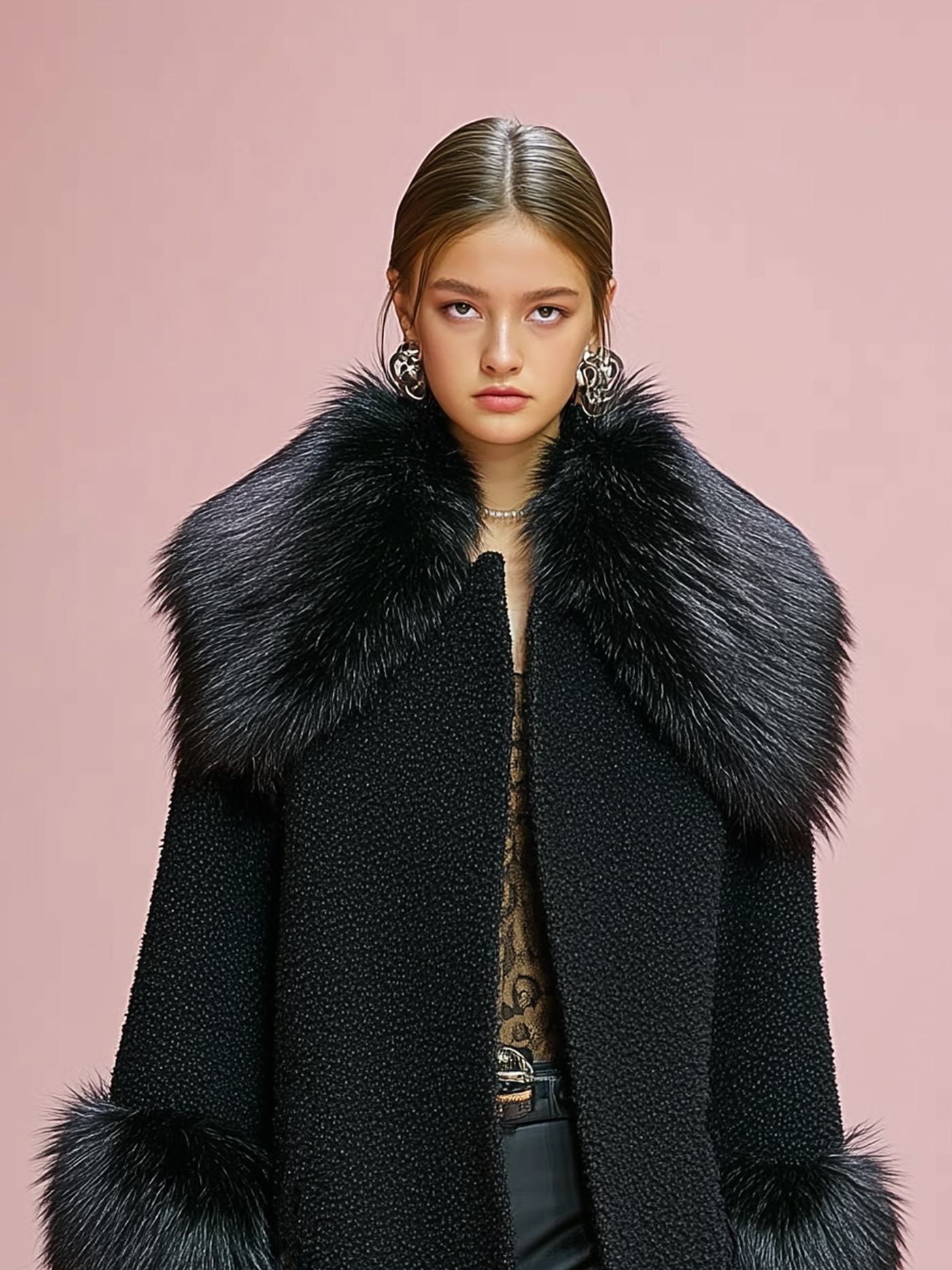 Damask coat with wool blend cuffs and lapel