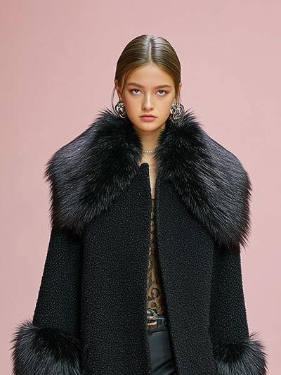 Damask coat with wool blend cuffs and lapel