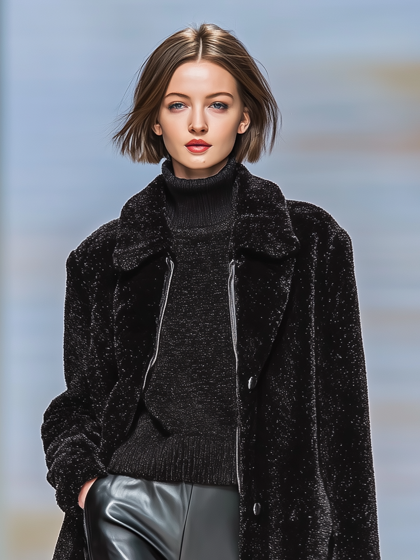 Women's faux fur coat with lapel