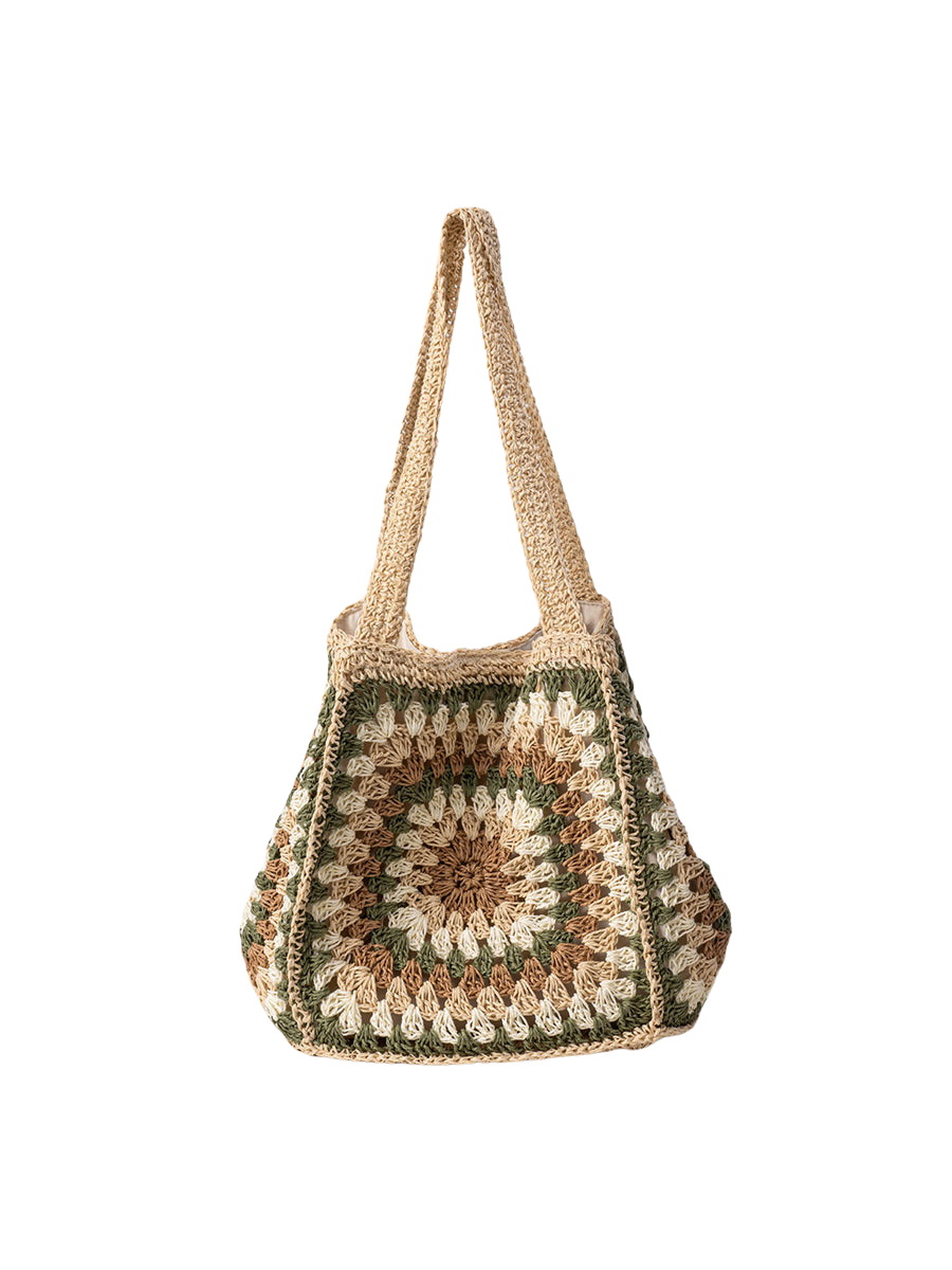 Women's Woven Single Shoulder Bag with Magnetic Buckle, Large Capacity