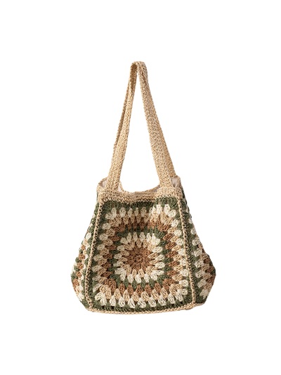 Women's Woven Single Shoulder Bag with Magnetic Buckle, Large Capacity