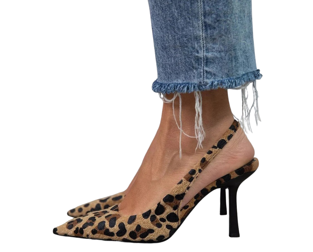 Seda | Pointed Toe Leopard Print Slingback Khaki Stiletto Heels
