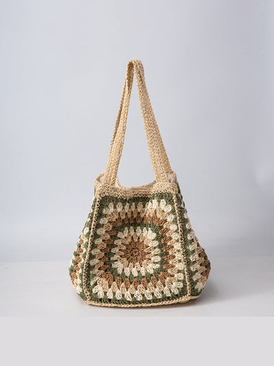 Women's Woven Single Shoulder Bag with Magnetic Buckle, Large Capacity