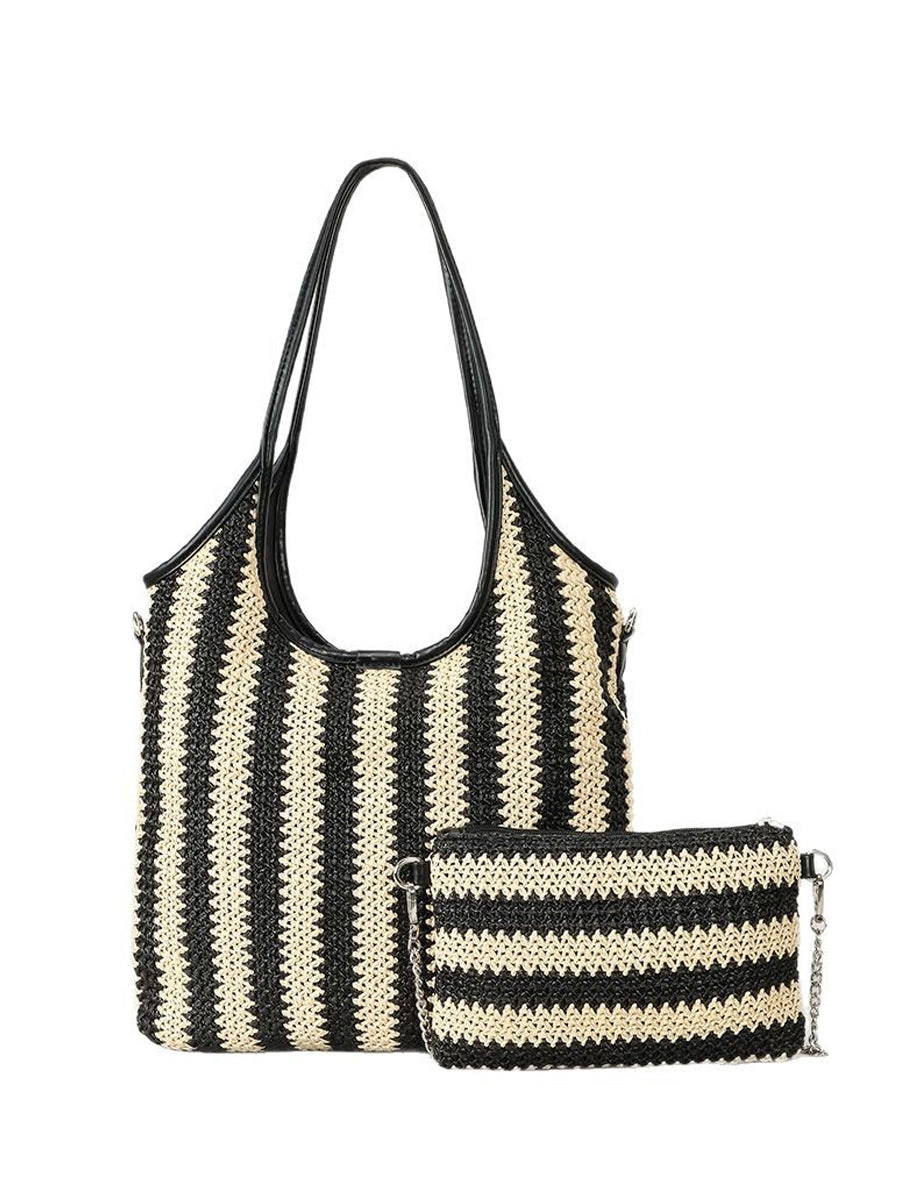 Vintage striped straw shoulder bag
