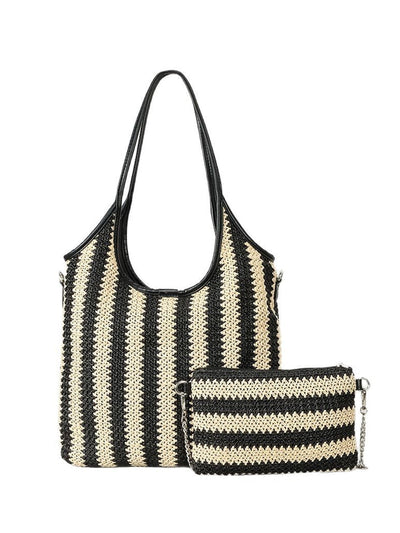 Vintage striped straw shoulder bag