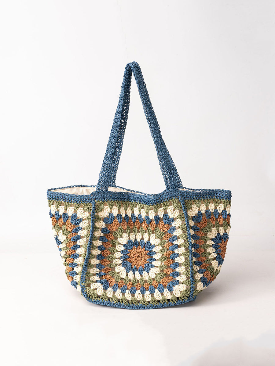 Women's Woven Single Shoulder Bag with Magnetic Buckle, Large Capacity