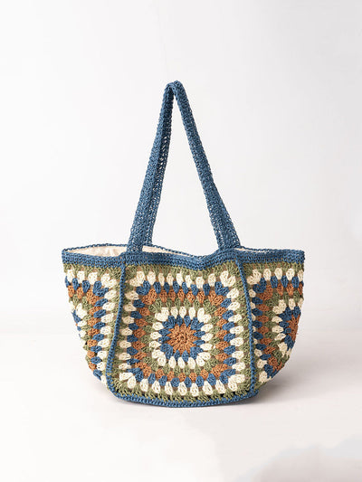 Women's Woven Single Shoulder Bag with Magnetic Buckle, Large Capacity