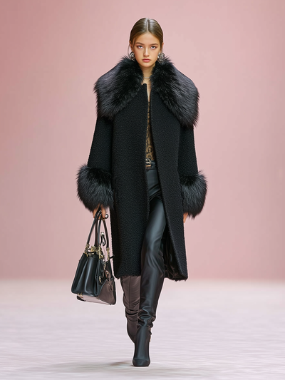 Damask coat with wool blend cuffs and lapel