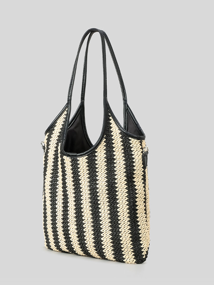 Vintage striped straw shoulder bag