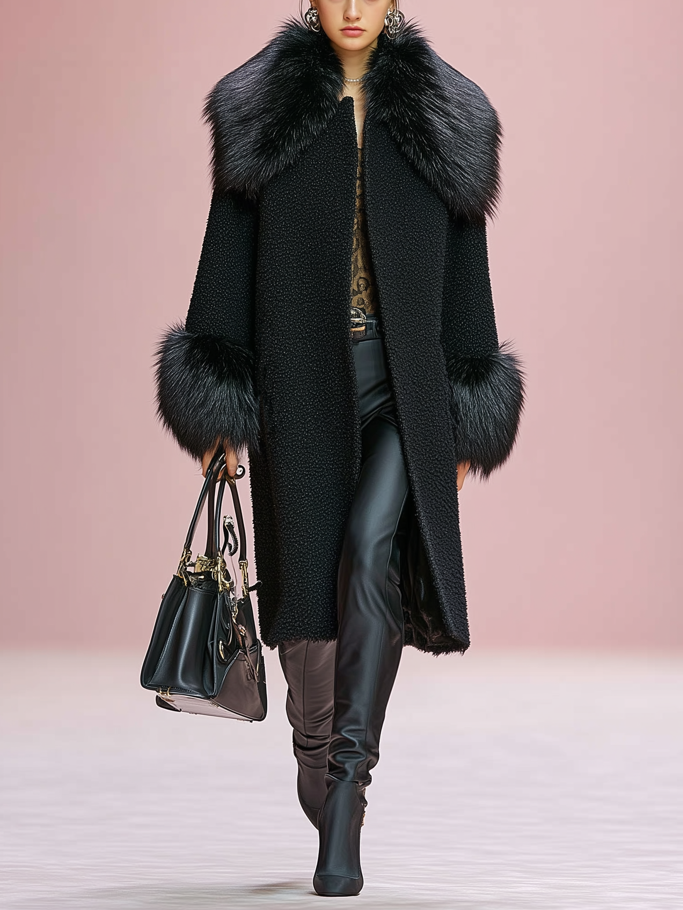 Damask coat with wool blend cuffs and lapel