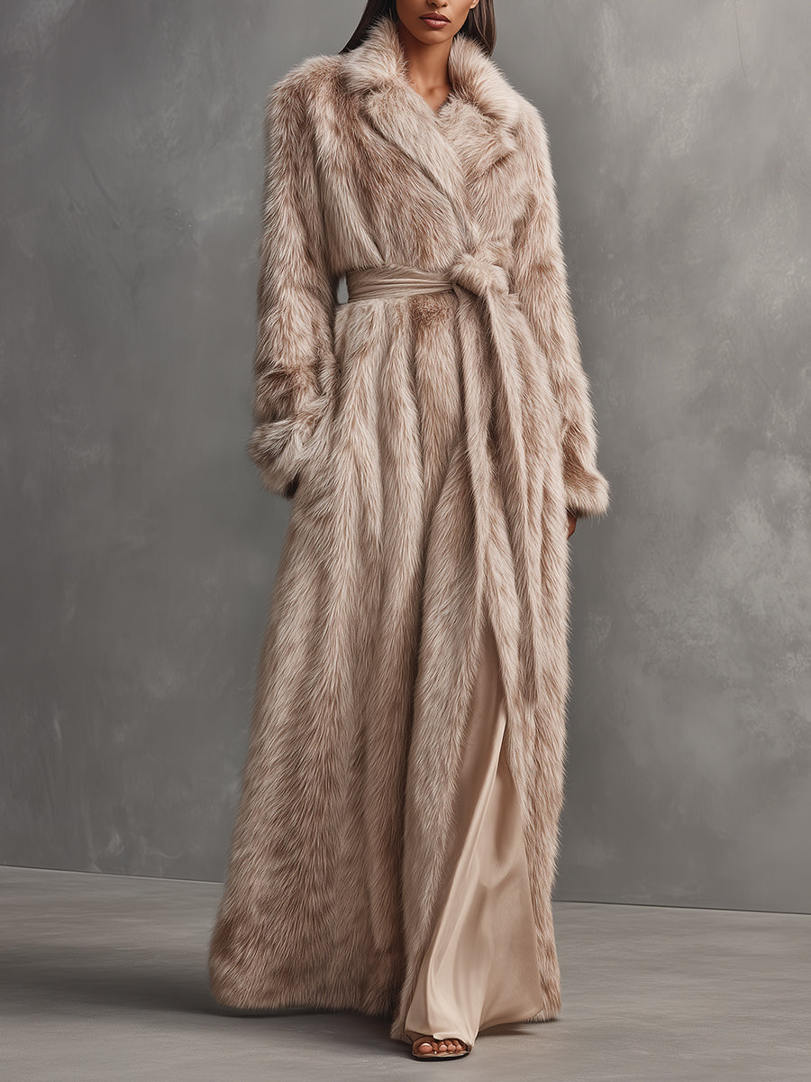 Luxury Long Coat for Women with Faux Leather Belt