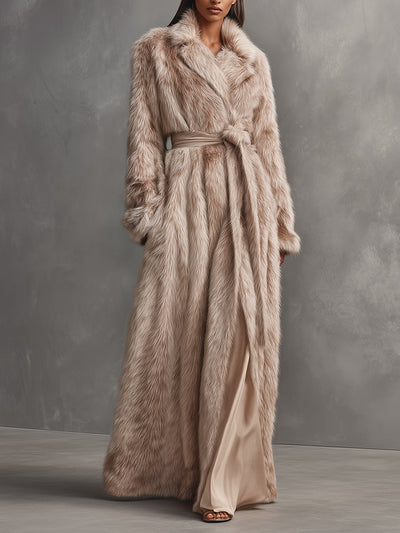 Luxury Long Coat for Women with Faux Leather Belt