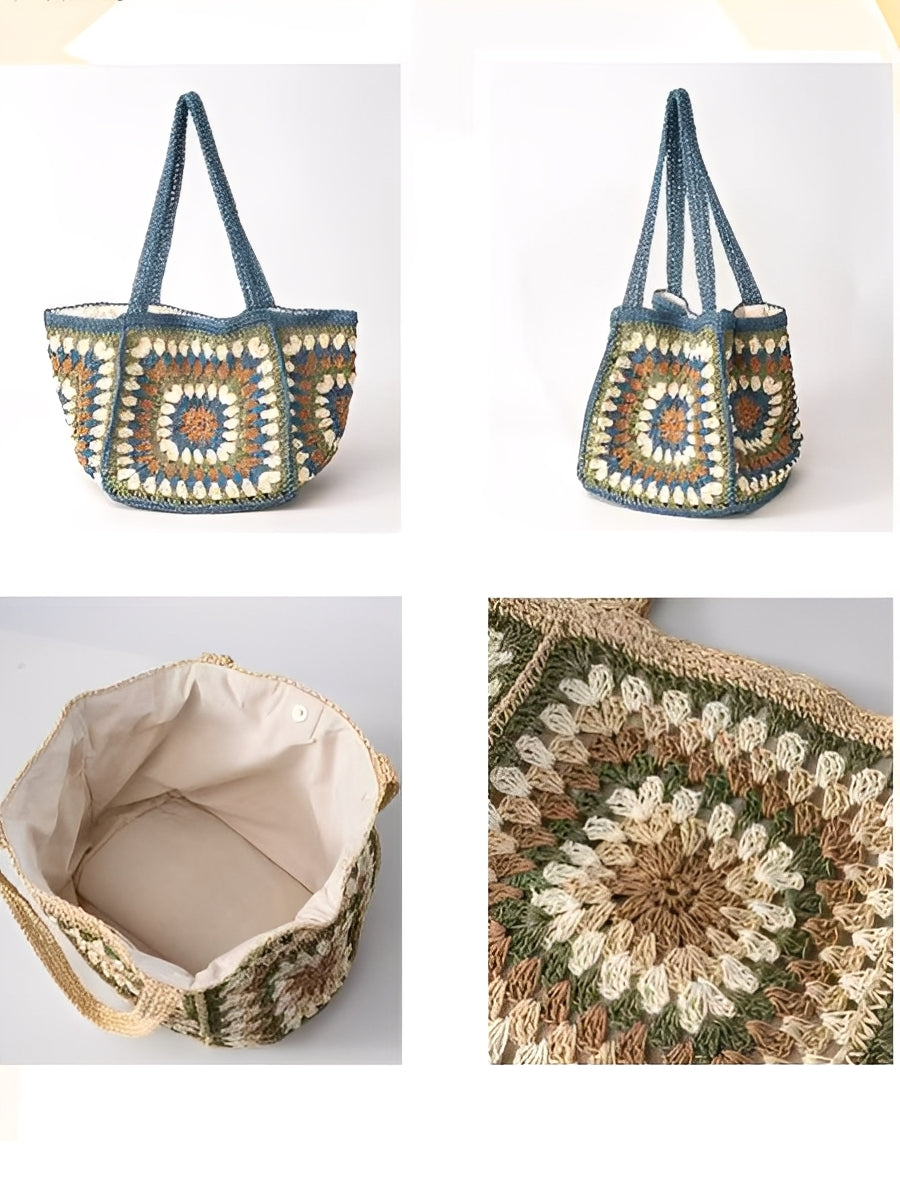 Women's Woven Single Shoulder Bag with Magnetic Buckle, Large Capacity