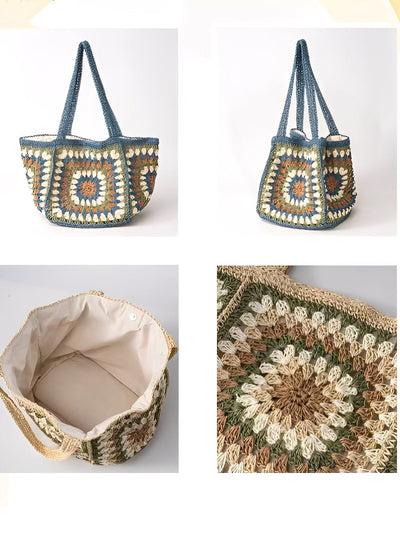 Women's Woven Single Shoulder Bag with Magnetic Buckle, Large Capacity