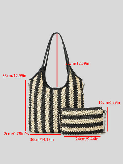 Vintage striped straw shoulder bag